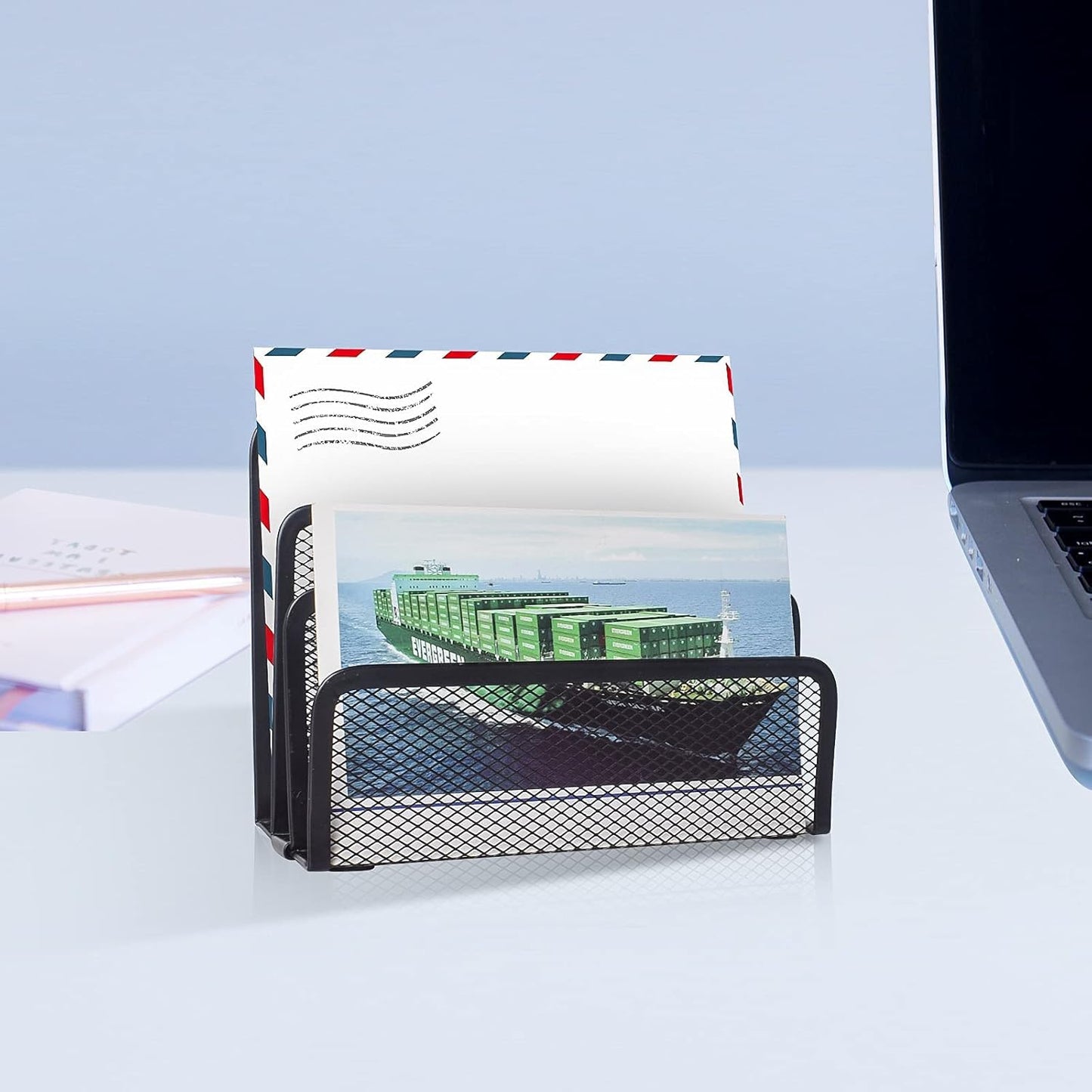 wishacc Desk Mail Organizer Small File Holders Letter Metal Mesh Document/Filing/Folders/Paper Organizer for Desktop