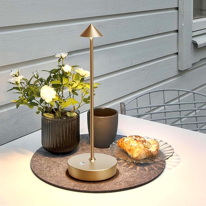 Set of 2 Cordless Rechargeable Led Table Lamp Battery Operated Light Bronze | 6000mAh Touch 3 Color Dimming Portable Metal Outdoor Waterproof Light for Patio/Restaurant/Dining/Home