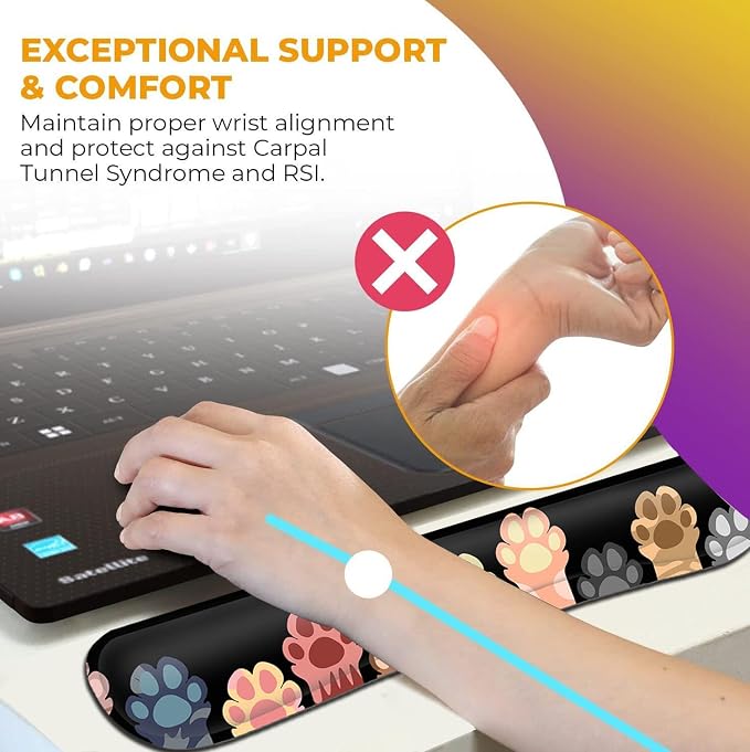 Ergonomic Mouse Pad with Wrist Support Gel Mouse Pad, Non-Slip Laptop Computer Keyboard Mousepad for Office & Home Gaming, Cute Colorful Cat Paws Design, Memory Foam Keyboard Wrist Rest