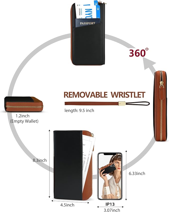 Large Travel Wallet for Women | RFID Blocking Zipper Wallet,Passport Holder Clutch with Wristlet