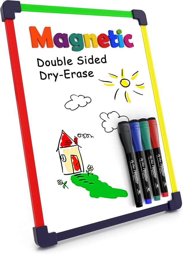 Small White Board Dry Erase Board for Kids Portable 9"x12" Lapboard Travel Drawing Magnetic Mini Whiteboard for Students Teachers School Supplies Small Dry Erase Board for Kids 4 Markers Included