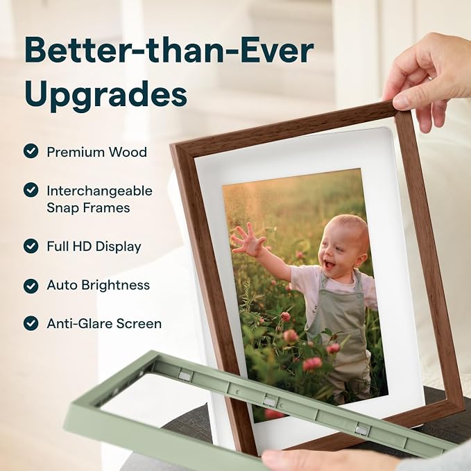 Skylight Digital Picture Frame 2 – 10" Full HD Wi-Fi Touch Screen, 16GB Digital Photo Frame, Load Photos & Videos Directly from Phone, Anti-Glare – Ideal for Personalized Gifting, Walnut