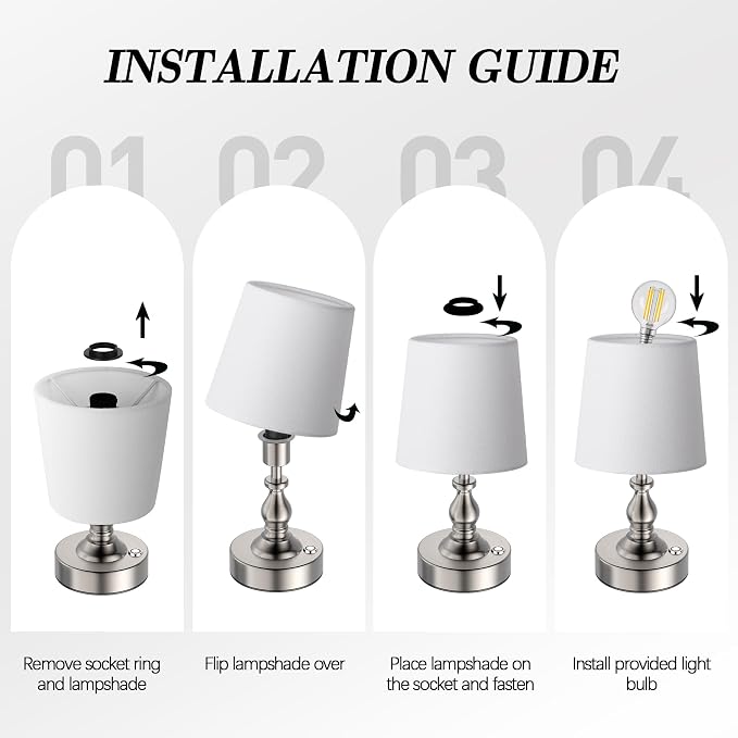 Mini Cordless LED Table Lamp, 5200mAh Rechargeable Battery Operated Lamp, 3-Level Brightness, Touch Dimmable Desk Lamp, Bedside Night Light for Patio Camping Restaurant Home, Brushed Nickel