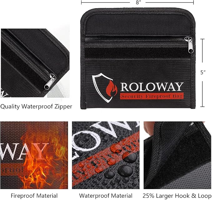 Small Fireproof Bag (5 x 8 inches), Non-itchy Fireproof Money Bag for Cash, Valuables, Passport, Currency & Keys (2-Pack Black)