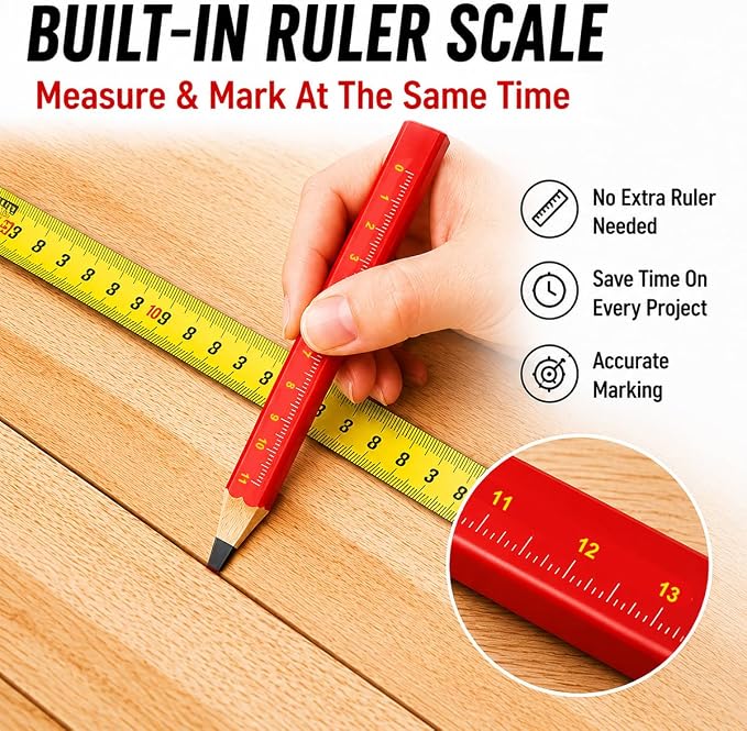 Carpenter Pencil Set for Construction, Woodworking Marking Tool, Scriber for Contractor (Black-Ink)