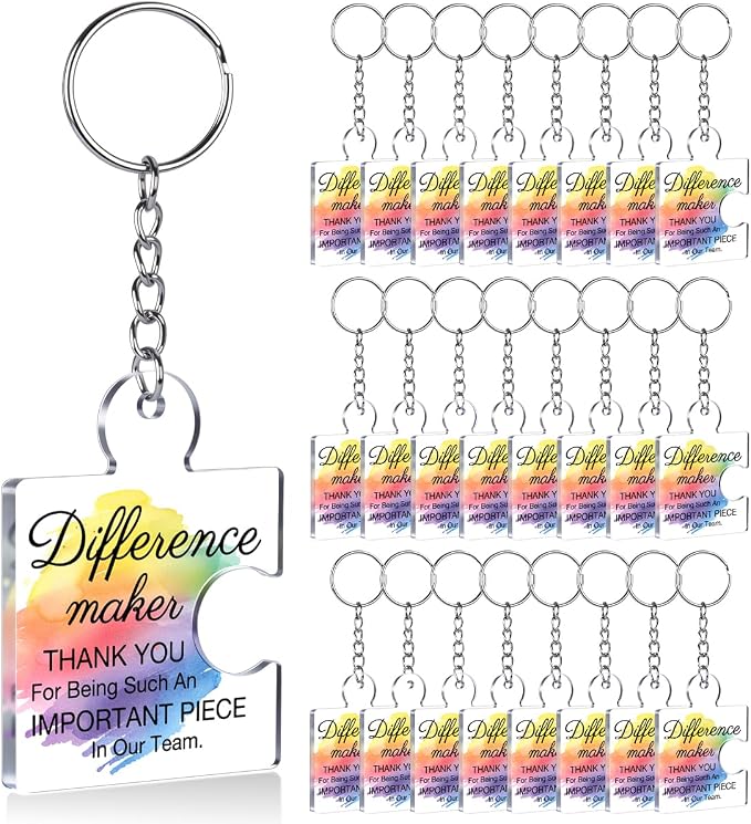 Team Appreciation Gifts Bulk Thank You Keychains for Coworkers | Gift Set for Employee, Staff, Teachers, Teamwork Puzzle Piece Keyring, Acrylic