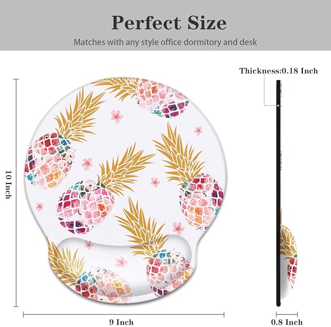 Ergonomic Mouse Pad with Wrist Support, WAVEYU Non-Slip Rubber Base Mousepad for Desk Laptop Gaming Working Computers Laptop Easy Typing & Pain Relief, Pink Pineapple