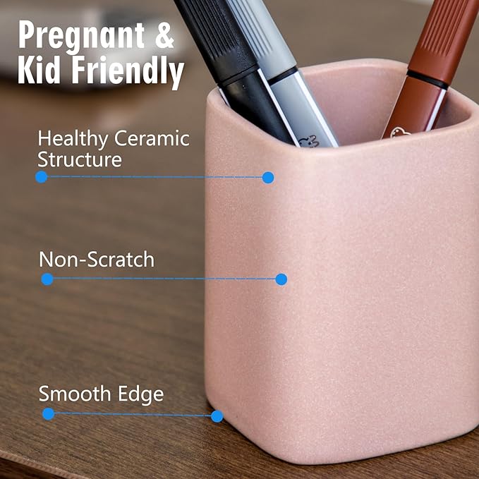 Viosuniu Pen Holder, 2 Pack Pencil Holder for Desk,Ceramic Pencil Cup Desk Organizer, Makeup Brush Holder Cute, Stationery Accessories for Office, School, Home (Matte pink)