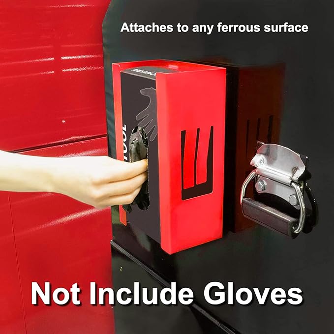 CASOMAN 2-Pack Magnetic Glove & Tissue Dispenser, Black & Red, 8LB Capacity, Wall Mount, Glove Box Holder