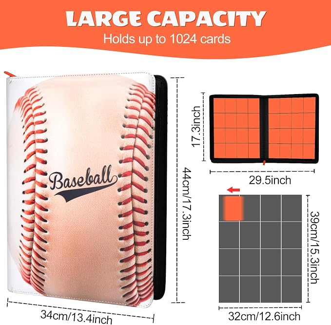 1000+ Pockets Trading Card Binder 1024 Capacity (16-Pocket, Baseball)