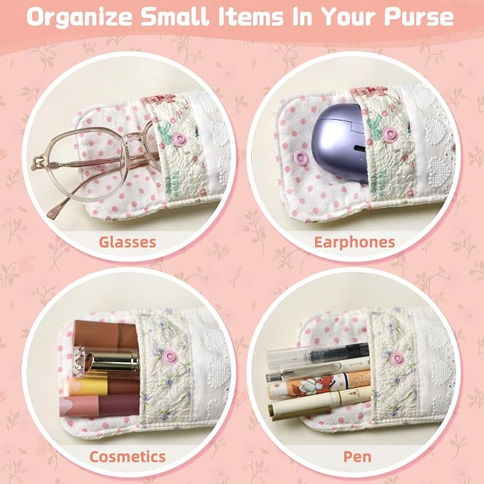 2PCS Sunglasses Pouch with Cleaning Cloth Soft Cotton Lining Glasses Case Quilted Eyeglass Pouch for Women and Girls