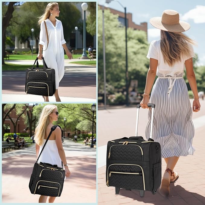 MATEIN Rolling Laptop Bag for Women, 15.6 Inch Teacher Tote Bag with Wheels | Detachable Cart, with Insulated Lunch Box, Computer Bag, Rolling Briefcase for Nurse Work Business Office