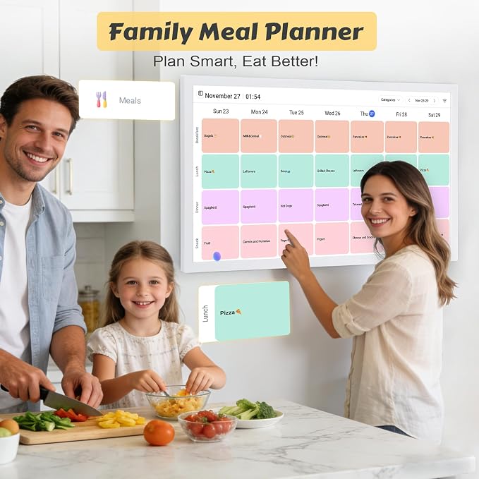 COMIX 27-inch Smart Digital Wall Calendar - Large HD Touchscreen Family Command Center, Real-Time Sync with Google, Apple & Outlook Calendar, Digital Photo Frame with Meal Planner & Task Manager