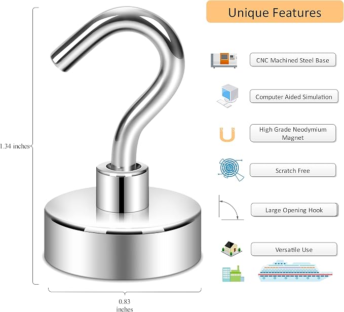 Neosmuk Magnetic Hooks, Heavy Duty 40lb+ Strong Magnet Hook for Cruise Cabins, Cruise Essentials 2026 for Hanging, Metal Wall Refrigerator Hangers (Silver, 10 Pack)