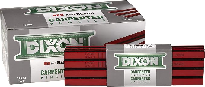DIXON Industrial Carpenter Pencils, Hard Graphite Core, Red/Black, 7", 12-Pack (19973)