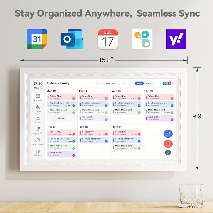 Digital Calendar, 15.6-Inch Smart WiFi Electronic Calendar & Chore Chart, Meal Planner, IPS Touch Screen HD Display for Family Schedules &Digital Picture Frame, Share Moments Instantly from Anywhere