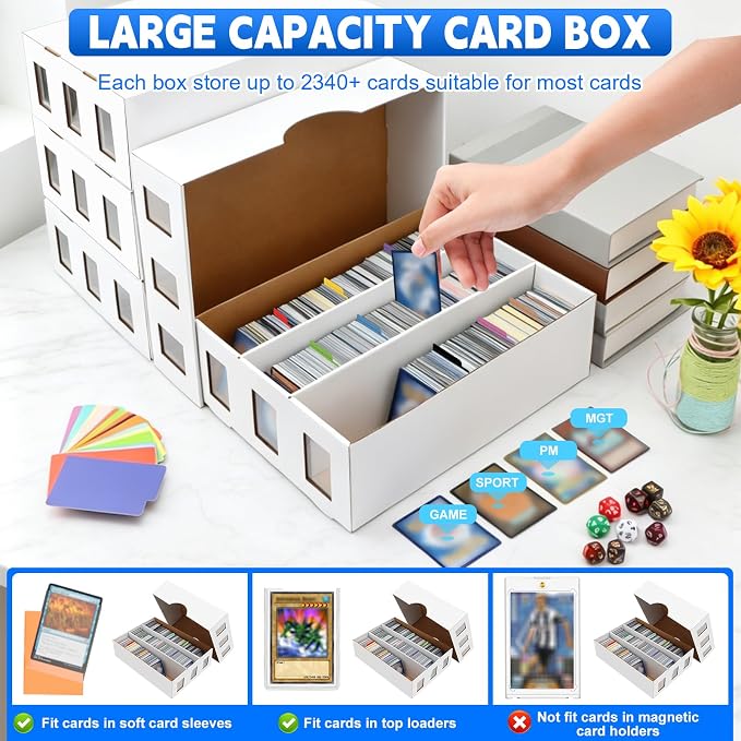 4 Pack Trading Card Storage Box, 9400+ Count Card Storage Box with 48 Card Divider White Sports Card Storage Box Cardboard Card Organizer Box Bulk Card Case Trading Card Box for Soccer Basketball Card