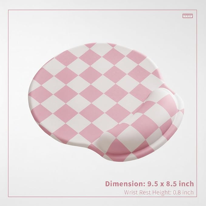 Ohocut Pink Checkered Mouse Pad with Gel Wrist Rest, Wrist Support, Ergonomic Desk Accessories for Girls Women, Office Laptop Gaming Decor, Cute Aesthetic Trendy Check Design