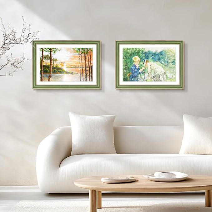 Golden State Art, 13x19 Photo Frame With Mat for Pictures 11x17 and Real Glass (Green With Gold Trim - White Color Mat, 1.25 Inch Frame Border)