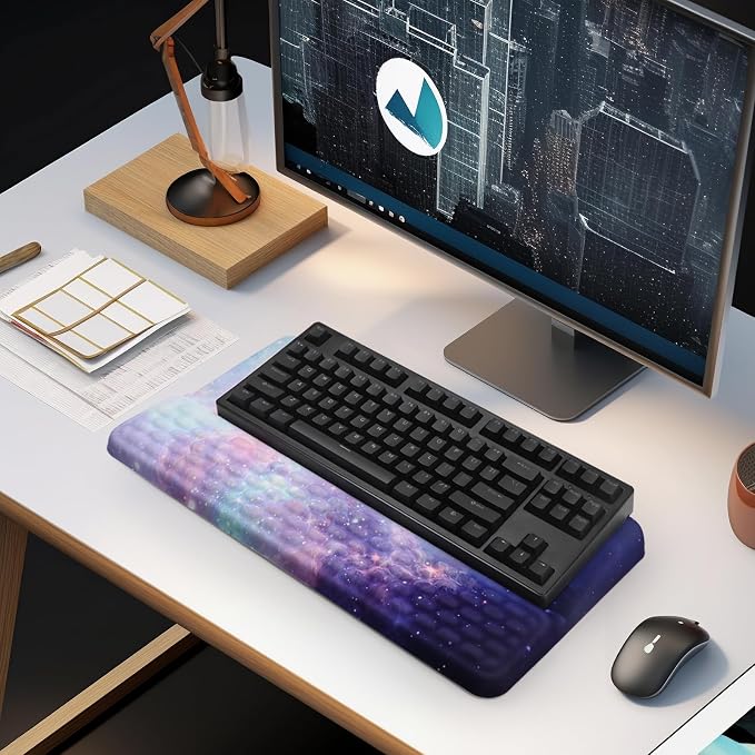 Ergonomic Keyboard Stand with Wrist Rest, Computer Wrist Support Pad | Comfy Tilted Keyboard Riser Holder Wrist Pad for Pain Relief, Soft Memory Foam Desk Cushion for Office Home