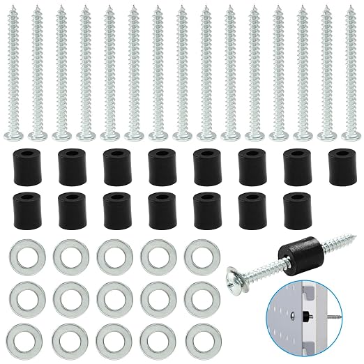 24 Set Pegboard Mounting Kit Screws Spacers Washers for Wall | 72-Piece Fits 1/8 And 1/4 Inch Pegboards, Steel Hardware Resist Deforming, Rubber Spacers Support Wood Concrete Walls