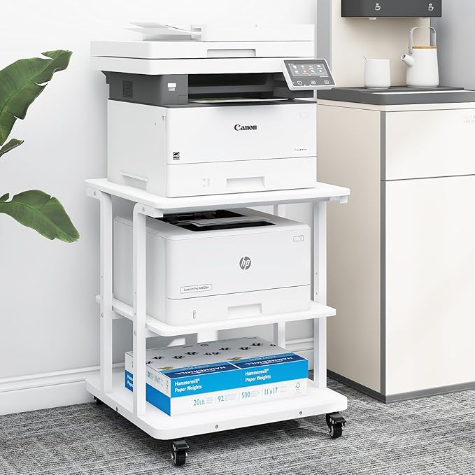Natwind Printer Stand, 24''x20''x26'' Large Printer Table with Storage Shelf, 3 Tier Rolling Printer Cart with Wheels,Multifunctional Shelves for Home Office（White）