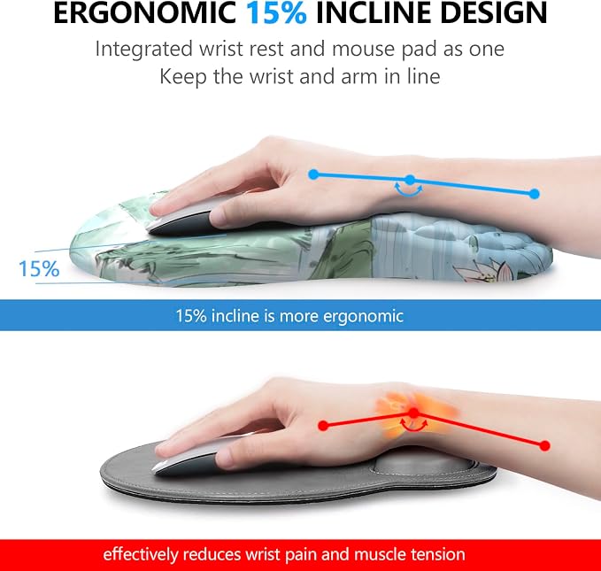 Ergonomic Mouse Pad Wrist Rest, 2 in 1 Keyboard Pad for Office | Memory Foam Wrist Cushion, Non-Slip PU Base, Massage Design, Relieves Wrist Pressure for Work, Gaming & Office Use