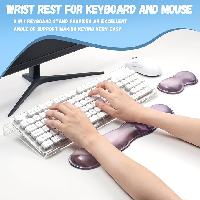 16.9 in Computer Acrylic Keyboard Stand for Desktop, Ergonomic Clear Gel Wrist Rest for Keyboard and Mouse,Laptop,Typing