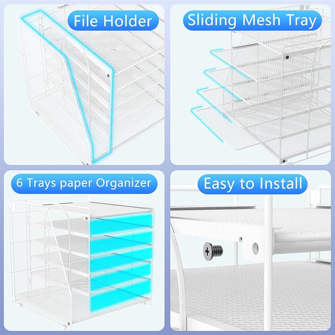 gianotter 6-Tier Paper Organizer With Magazine Holder, Desk Organizers and Accessories, Desk Accessories & Workspace Organizers, File Organizer for Office Supplies Storag (White, 6-Tier)