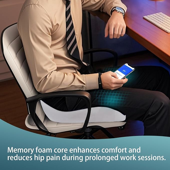 Pressure Relief Seat Cushion for Long Sitting Hours on Office/Home Chair, Car, Wheelchair - Extra-Dense Memory Foam for Hip, Tailbone, Coccyx, Sciatica-Black (Light Edge)