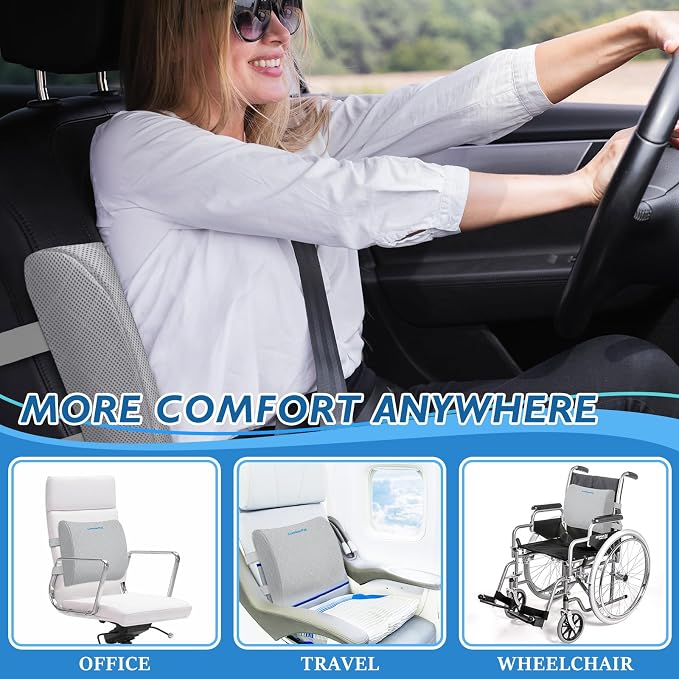 Lumbar Support Pillow for Office Chair, Back Support, Memory Foam | Improve Sitting Posture & Back Pain Relief. Lumbar Pillow Fits Office, Gaming & Car Chairs with Adjustable Dual Straps