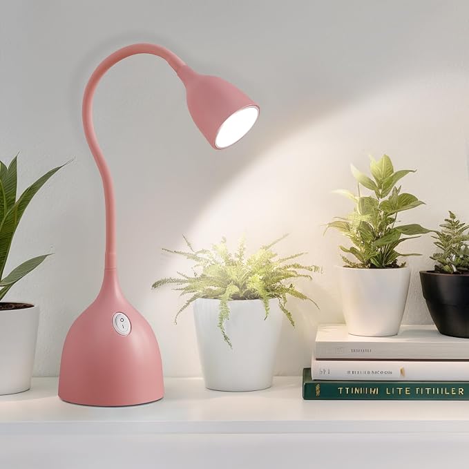 EJIAXIN Gooseneck Desk Lamp 360° LED Flexible Reading Light Small Desk Lamps for Small Spaces Home Office Bedroom College Dorm Desk Bookshelf Nightstand Table Lamp (Pink)