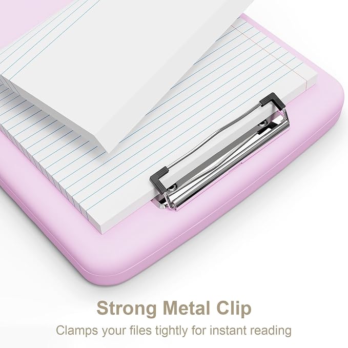 Piasoenc Clipboard with Storage, 8.5 x 11 Clip Board with Pen Holder, Pink | High Capacity, Heavy Duty Plastic Organization Box for A4 Legal Paper Folder, Folio & Side-Opening Nurses, Teachers, Student