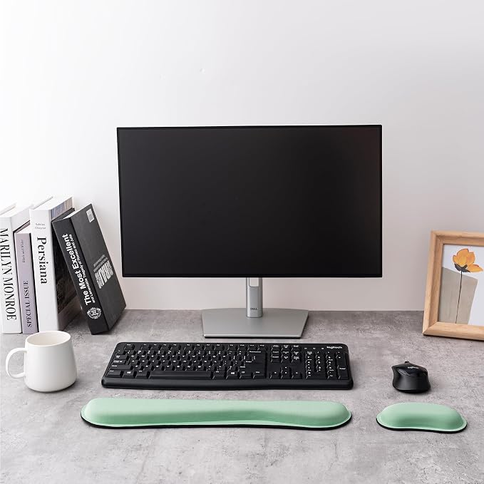 Keyboard Wrist Rest,Ergonomic Wrist Support for Keyboard,Bean Green | Computer Wrist Rest,Superfine Fabric and Gel Memory Foam Wrist Pad,Easy Typing&Pain Relief,Suitable for Office,Family