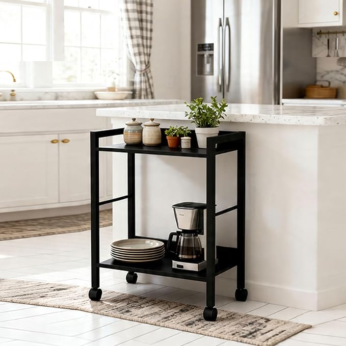 Small Rolling Printer Stand, 2-Tier Mobile Cart with Shelf for Home Office | Roll it beside your desk for printers, beside your sofa for coffee, or beside your bed for books. One cart, every room.