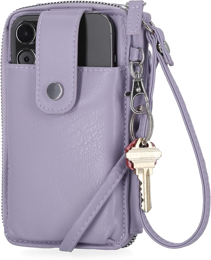 Mundi Jacqui RFID Crossbody Wallet for Women, Vegan Leather Small Travel Handbag with Phone Holder, Compact Organizer with Card Slots and Removable Strap, Vacation Purse in Iris