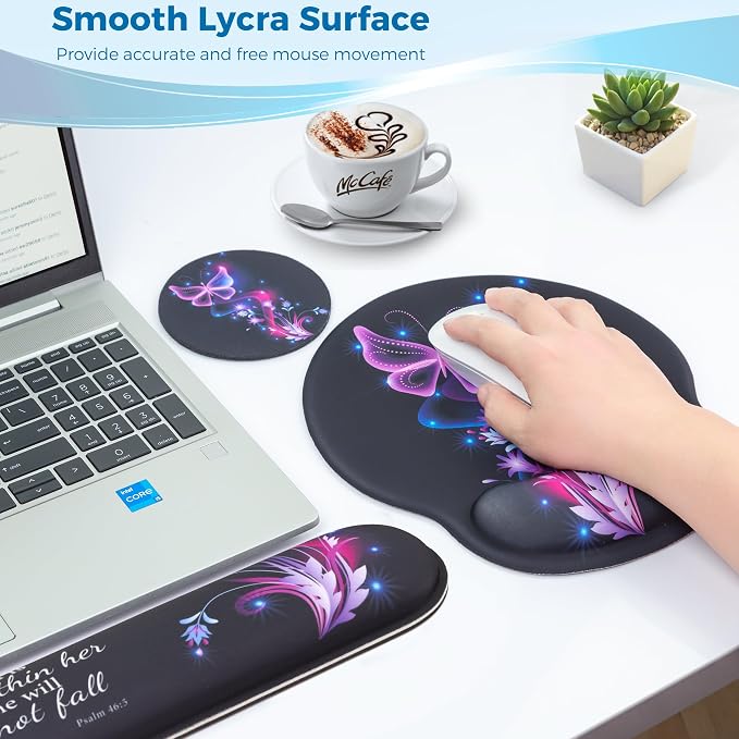 Mouse Pad and Keyboard Wrist Rest Support,Ergonomic Mouse Pad Set | Mousepad With Coaster and Non-Slip PU Base,Pain Relief for Desk Desktop Gaming, Computer,Office -Beach