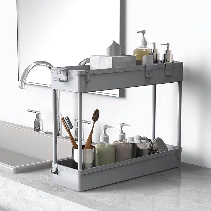2-piece Set Slim Storage Cart 3 Tier,Bathroom Organizer Rolling Utility,Mobile Shelving Unit Slide Out for Office, Kitchen, Laundry Room & Narrow Places