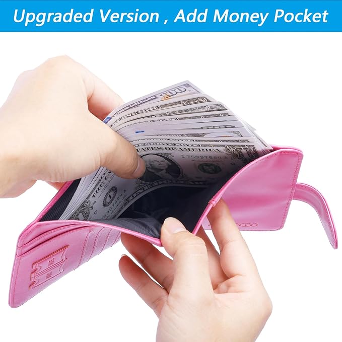 Passport Holder Cover Wallet RFID Blocking Leather Card Case Travel Accessories for Women Men (Pink)