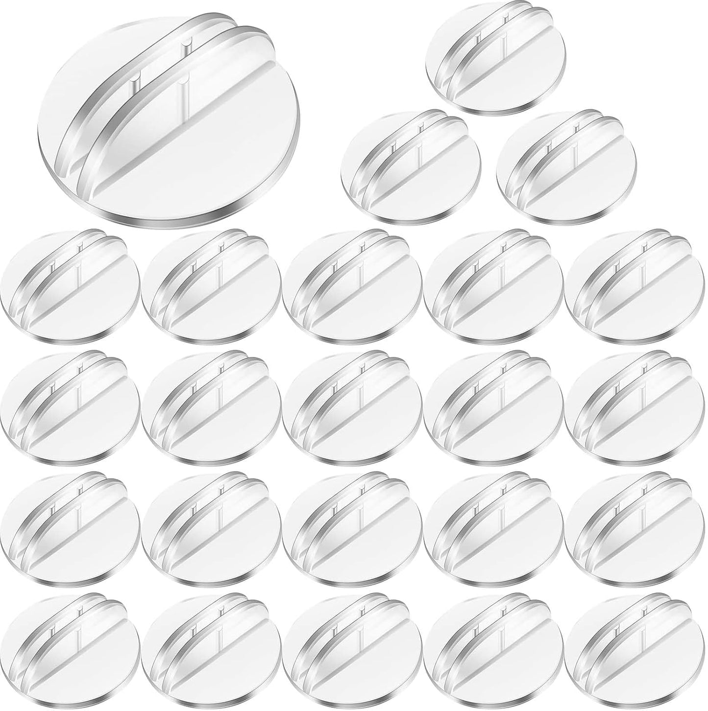 Yinkin 50 Pcs Mini Card Stands Plastic Place Card Holders Paper Miniature Bases Clear Paper Board Clips for Game Table Numbers Translucent Business Price Tags Menus Labels Party, 1 Inch in Diameter