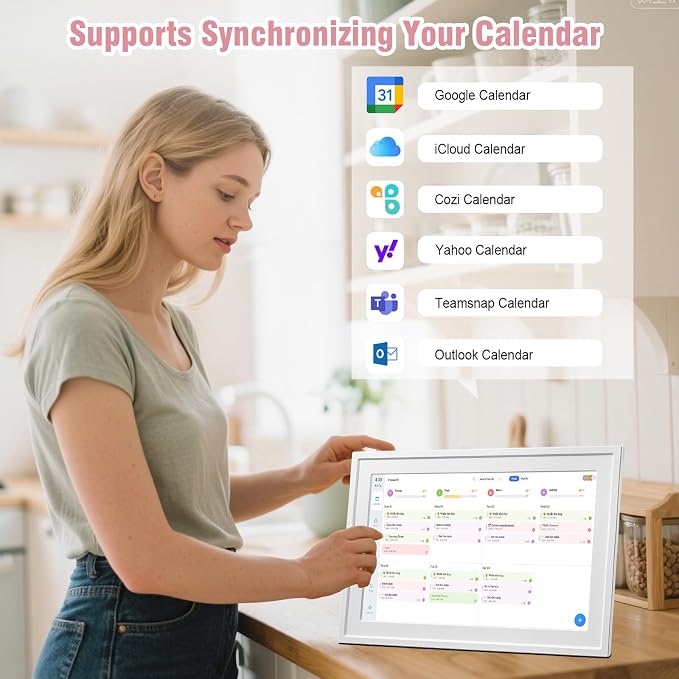 Digital Photo Frame 10.1" WiFi Touch Screen Digital Door Calendar, Family Planner Meal Plan, Audio Reminder, APP Shared Schedule, No Subscription, Wall & Desk Mount