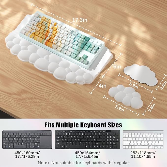 Ergonomic Wrist Rest for Keyboard and Mouse, Cloud Keyboard Stand Pad | Soft Memory Foam Keyboard Riser Holder with Wrist Pad, Easy Typing, Pain Relief, Comfort for Office, Work, Gaming - White