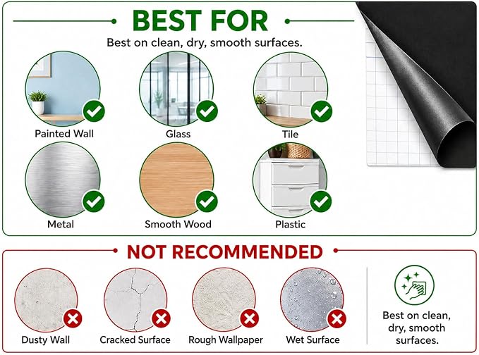 Magnetic Chalkboard 12"x18" for Wall Chalk Board Sticker | Peel & stick magnetic contact paper for walls. Magnet receptive sheet holds magnets, perfect for office or drawing.