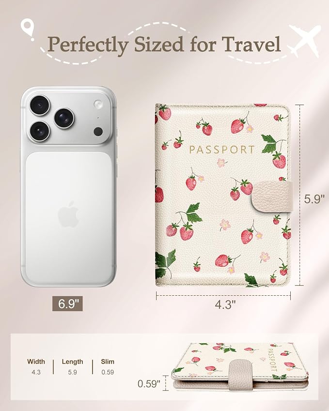 Slohif Airtag Passport Holder Cover Wallet Case for Travel Women - Leather RFID Blocking Passport Book Multiple Personalized Organizer Slim Portable Carrier Card Slots Protector Sleeve Stamp