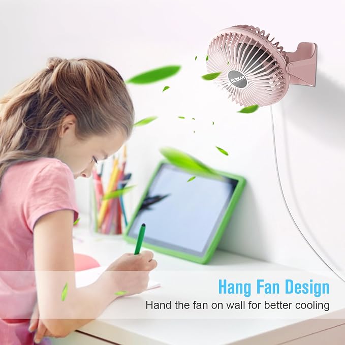 BESKAR USB Clip on Fan, Portable Small Desk Fan with Cord Powered | Quiet Operation and 360°Rotate, Personal Cooling Fan for Home, Office, Bedroom, 3.9 ft Cord