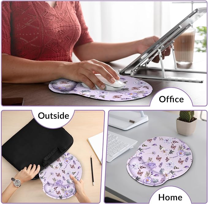 KONVINIT Ergonomic Mouse Pad with Wrist Rest, Small Mousepad with Non-Slip Rubber Base and Smooth Surface, Purple Mouse Pads for Desk, Office Desk Accessories
