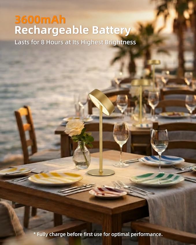 EZVALO Cordless Lamp, Rechargeable Table Lamp, Battery Operated | Portable Outdoor Waterproof, 3 Color Temps RGB, Dimmable Touch Control, LED Memory Function, Restaurant Dining Patio Gold2Pcs