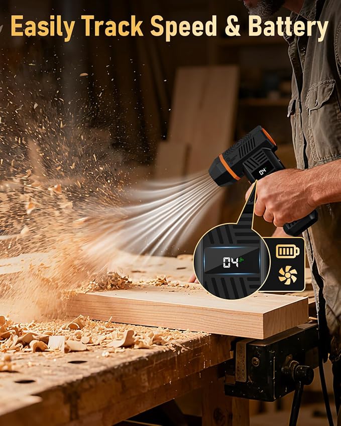 Compressed Air Duster, 180000RPM Electric Air Duster with 4-Speed Adjustable & Display Screen & LED Light & 5000mAh Battery, Rechargeable Cordless Electronics Air Blower for Keyboard/PC/Car