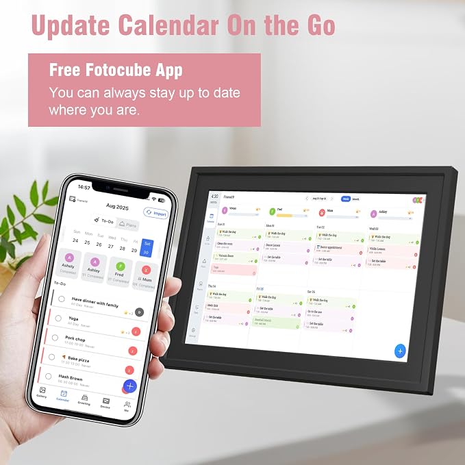 Digital Photo Frame 10.1" WiF Touch Screen Digital Wall Calendar, Family Planner with Chore Reward, Meal Plan, Audio Reminder, Shared Schedule, No Subscription, Wall & Desk Mount