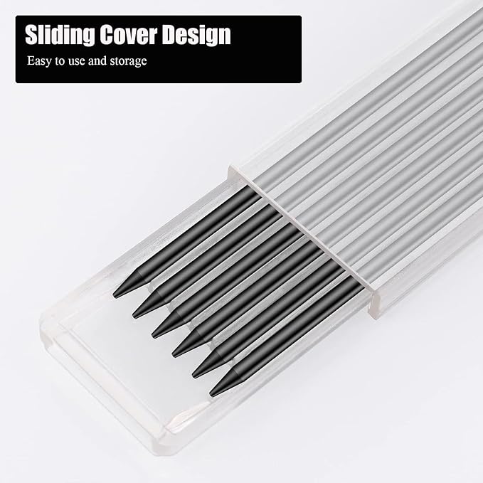 TuTuYa 36Pcs 2.8mm Pencil Refill Black, with 1 Carpenter Pencil w/Sharpener | Waterproof Lead Refills Replacement, Long Reach/Deep Hole/Long Nose for Architect &Carpenter Woodwork Construction Building